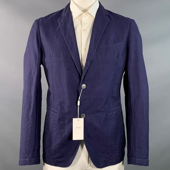ARMANI COLLEZIONI Size 42 Navy Linen Cotton Notch Lapel Sport Coat